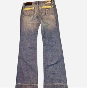 Q-Gene Y2K Style Jeans with a Low Button-fly and Chartreuse Green Accents